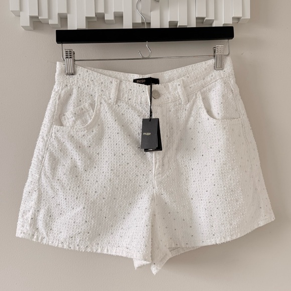 Maje Rhinestone Jean Shorts, Size 38 - Picture 2 of 7